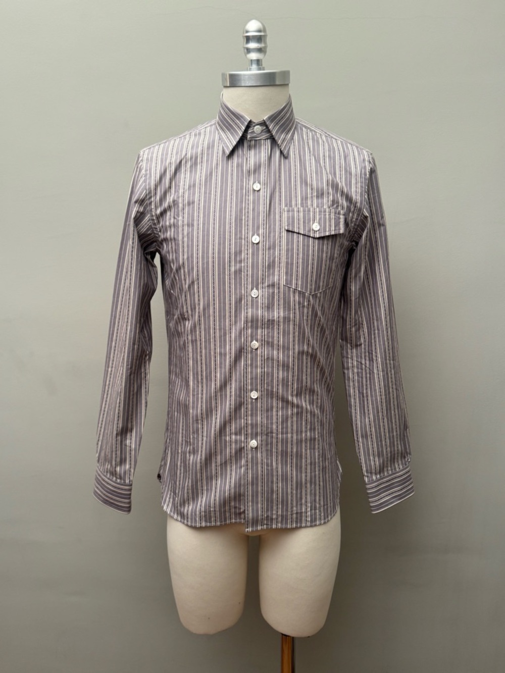 RRL & Co Double RL Men’s XS / 14.5 Purple and White Striped Cotton Dress Shirt